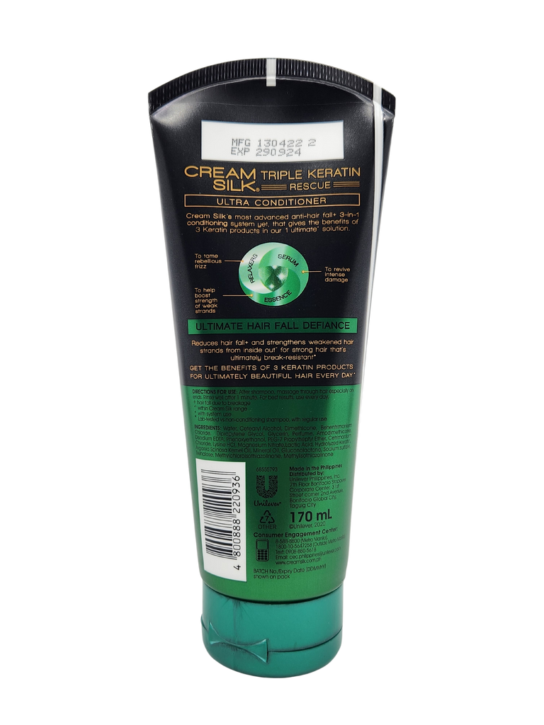 Cream Silk Conditioner Triple Keratin Rescue ULTIMATE HAIR FALL DEFIANCE (GREEN) 170mL