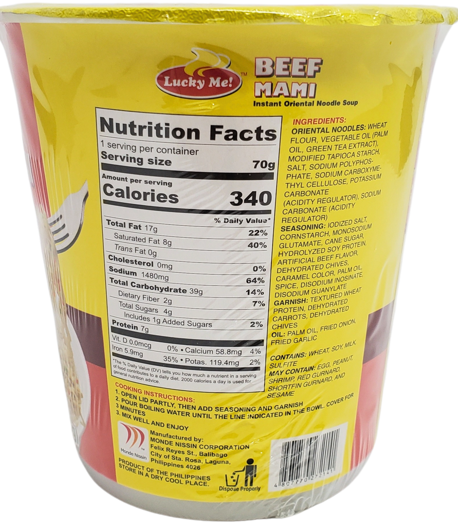 Lucky Me Instant Noodle Soup BEEF MAMI CUP 2.47oz (70g)