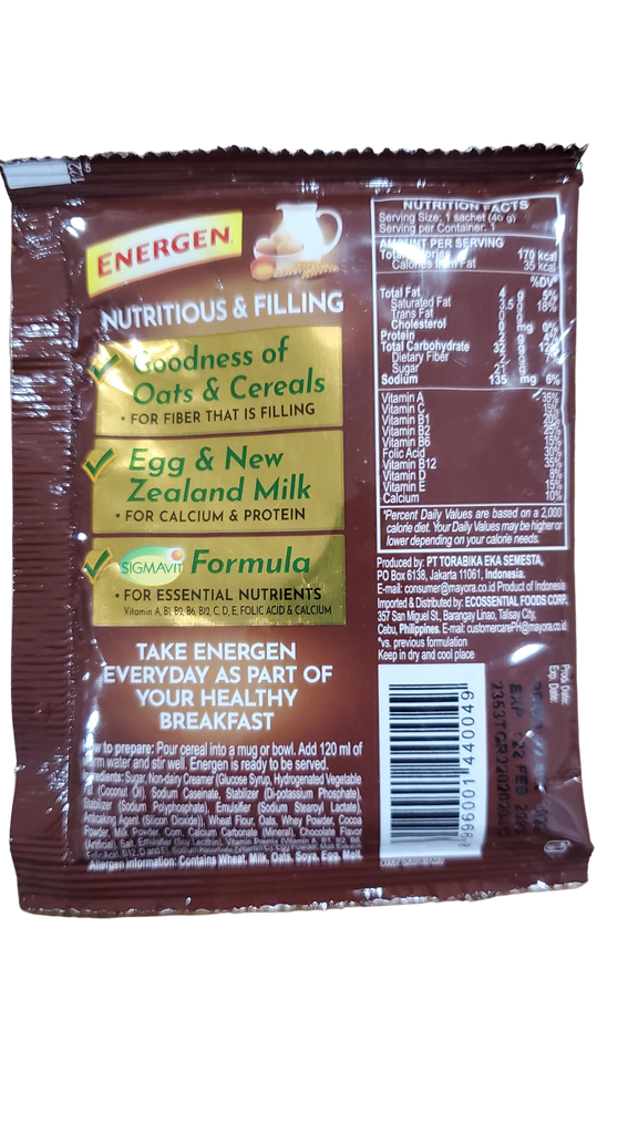 Energen Oat Cereal with Milk CHOCOLATE Flavor 40g