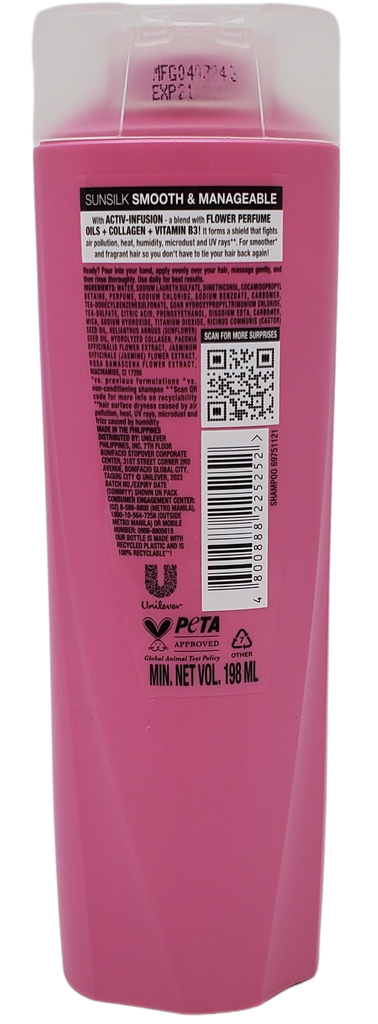 Sunsilk Shampoo (PINK) SMOOTH AND MANAGEABLE 198mL