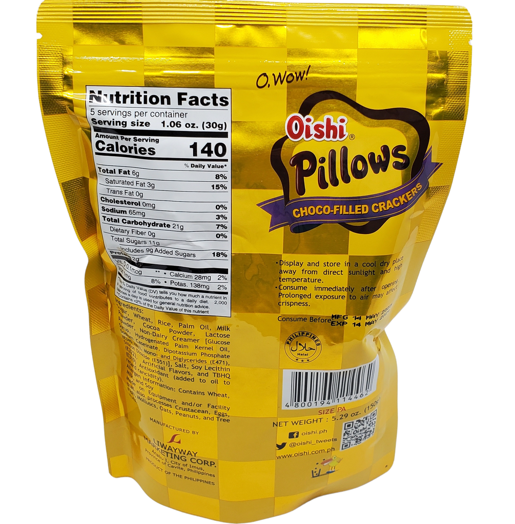 Oishi Pillows Chocolate Party Size 5.29oz (150g)