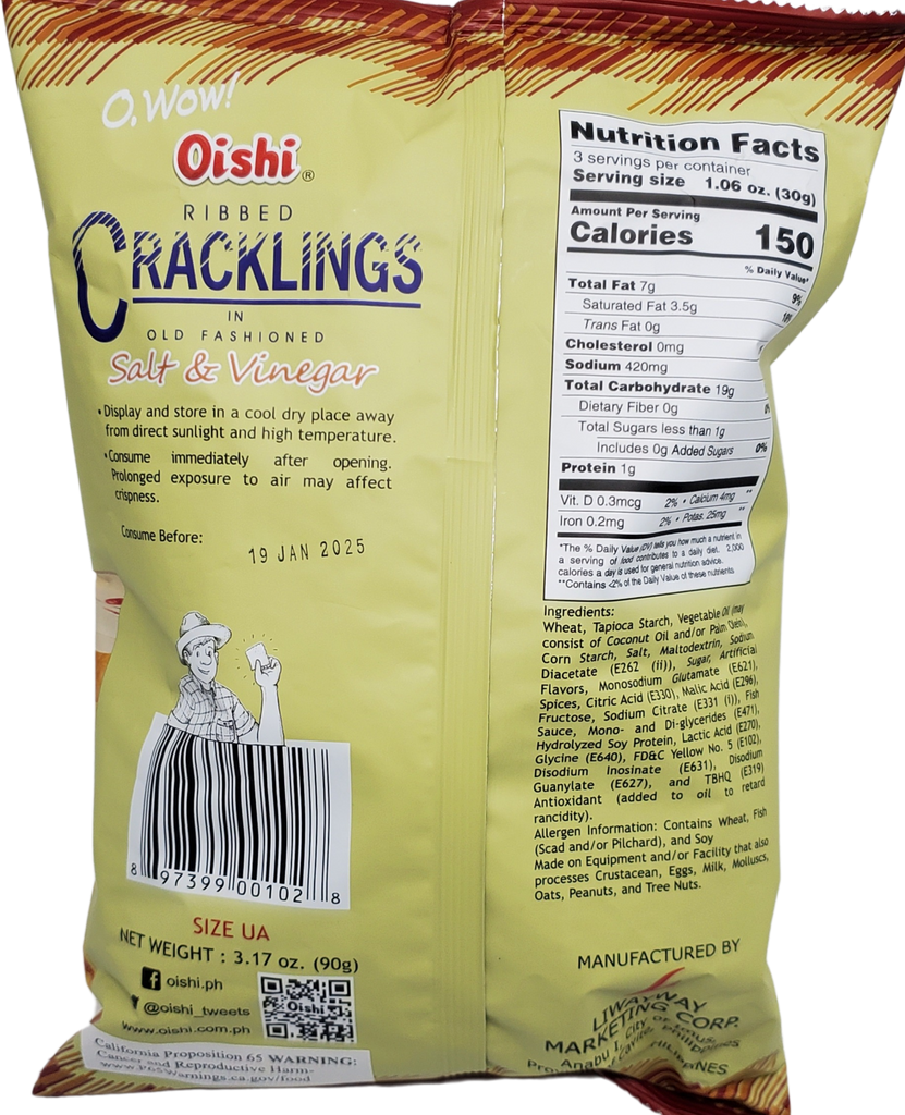 Oishi Cracklings Salt & Vinegar (BIG) 90g