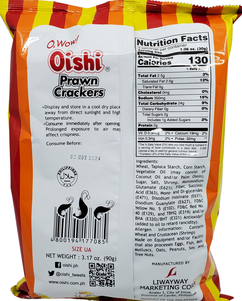 Oishi Prawn Crackers ORIGINAL (BIG) 3.17oz (90g)