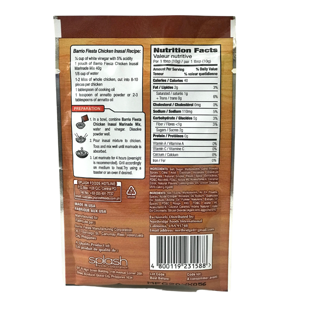 Barrio Inasala Barrio Fiesta Chicken Inasal Mix 1.41oz (40g) - Filipino Marinade ...