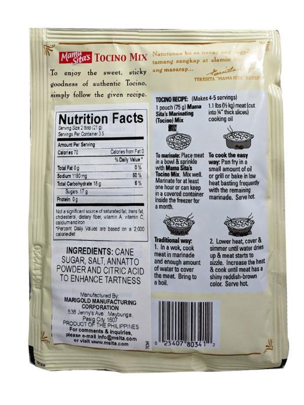 Mama Sita’s Tocino Mix 2.6oz | Filipino Sweet Cured Meat Seasoning ...